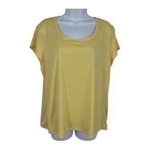 Chico's Yellow Textured Scoop Neck Short Sleeve Stretchy T-Shirt Size 3 US XL